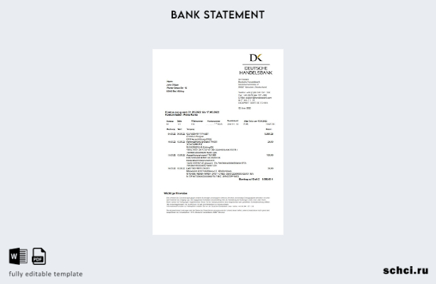 цифровая загрузка Выписка из немецкого банка Handelsbank по немецкому шаблону